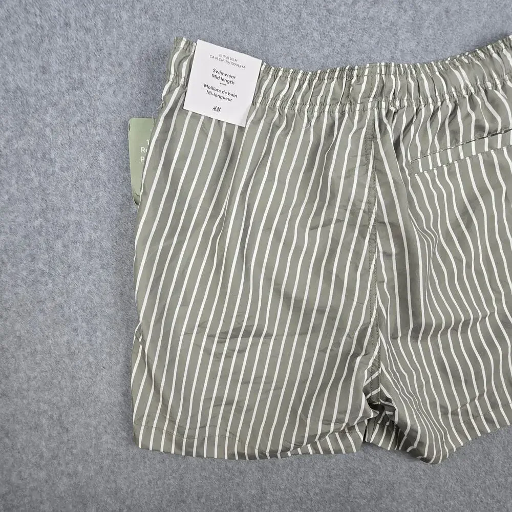 NWT H&M Mens Medium Striped Swim Shorts with Drawstring and Pockets